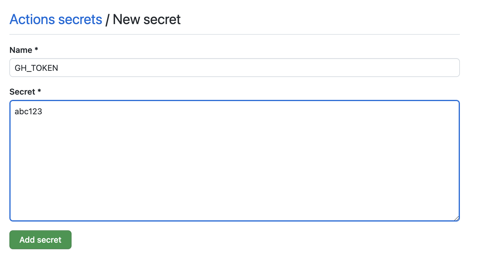 GitHub create GH_TOKEN secret