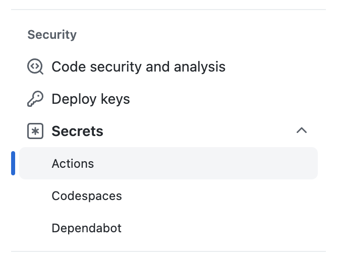 GitHub actions secrets