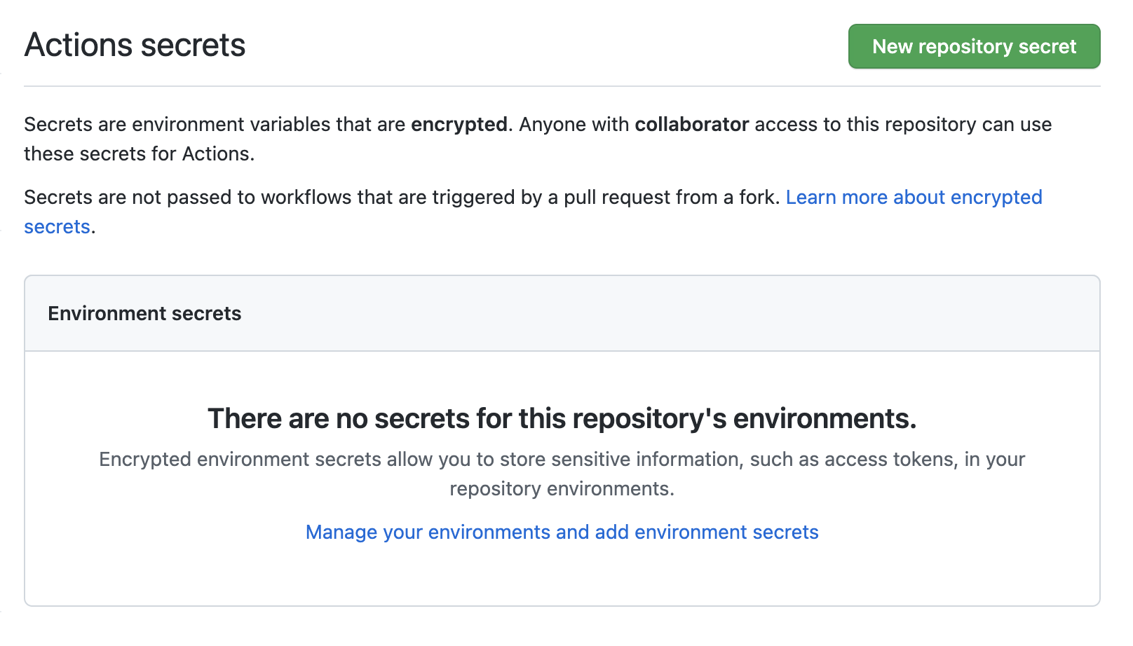 GitHub create repository secret