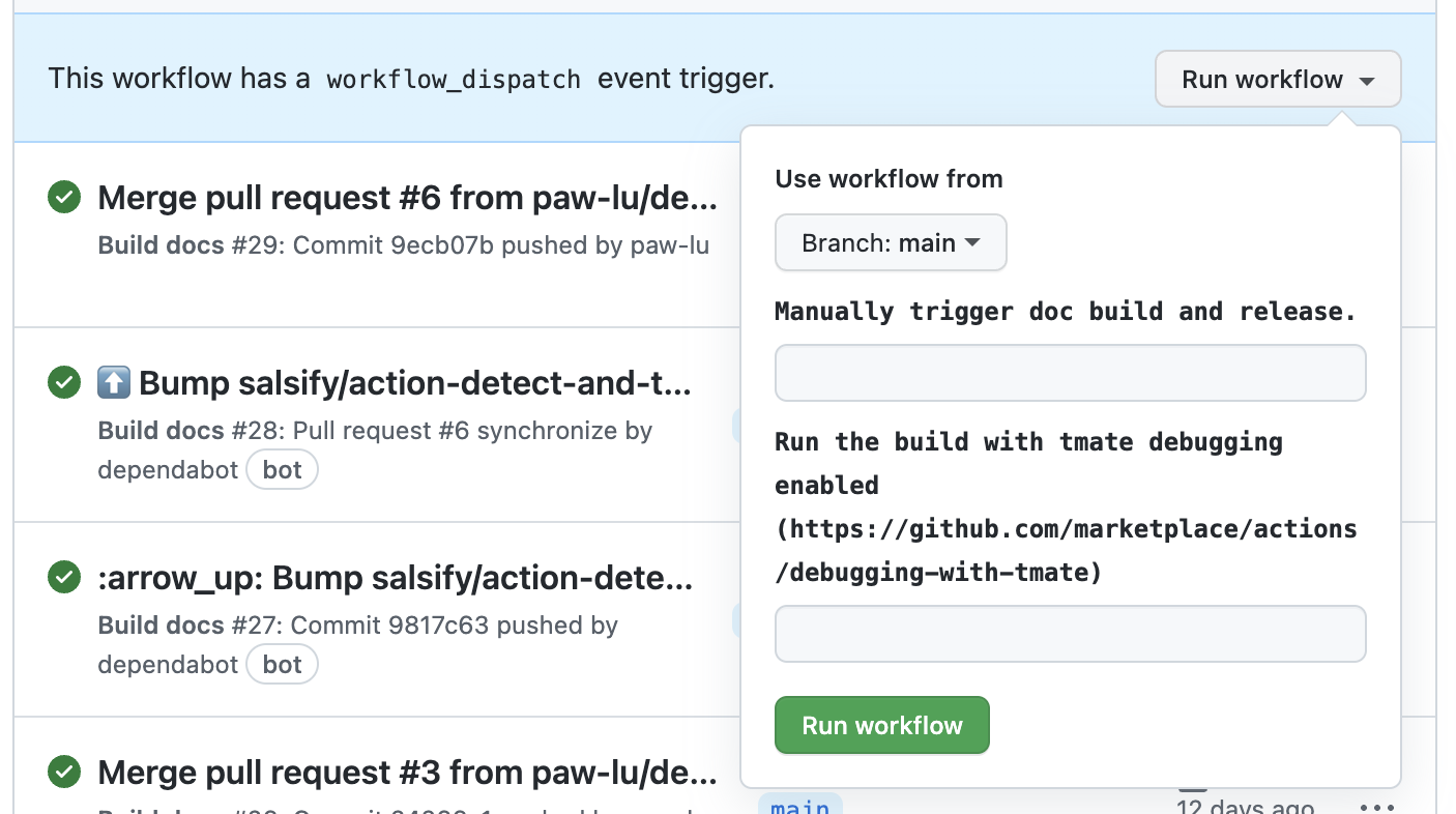 GitHub run workflow dispatch